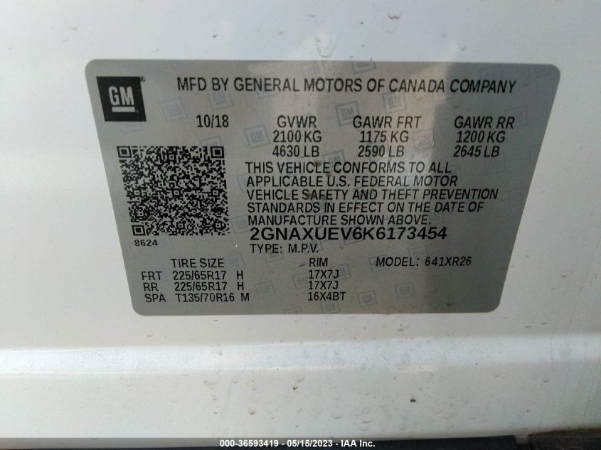 2019 CHEVROLET EQUINOX LT - 2GNAXUEV6K6173454