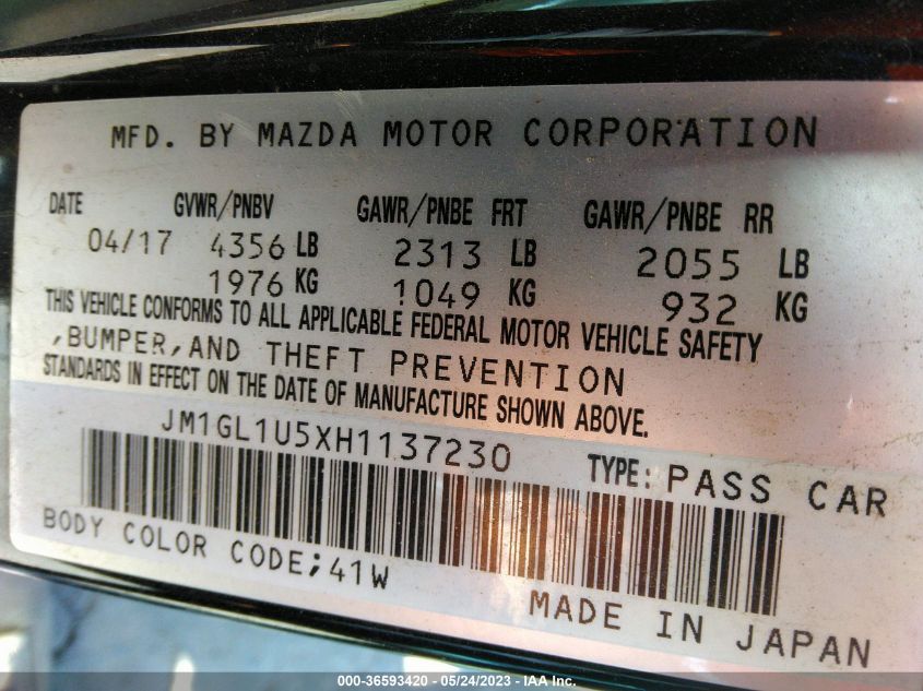 2017 MAZDA MAZDA6 SPORT - JM1GL1U5XH1137230