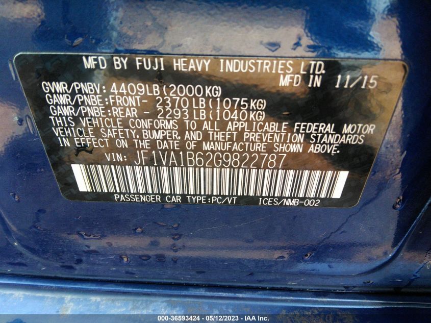2016 SUBARU WRX - JF1VA1B62G9822787