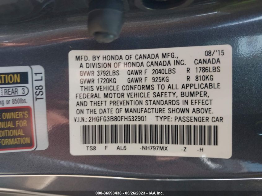 2015 HONDA CIVIC COUPE EX - 2HGFG3B80FH532901