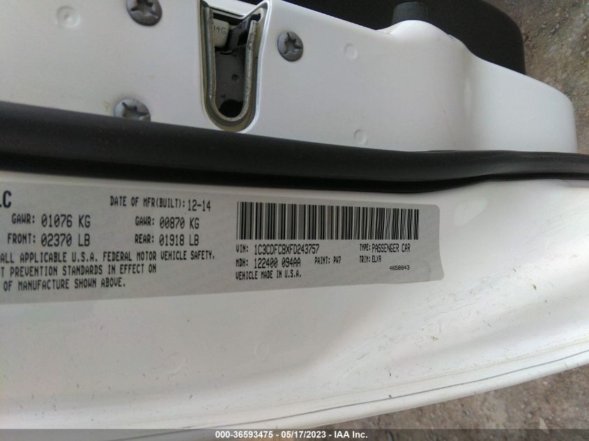 2015 DODGE DART LIMITED - 1C3CDFCBXFD243757