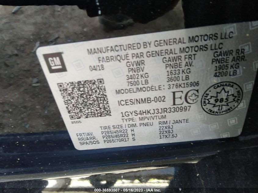 2018 CADILLAC ESCALADE ESV LUXURY - 1GYS4HKJ3JR330997