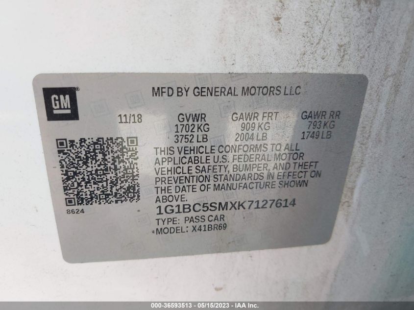 2019 CHEVROLET CRUZE LS - 1G1BC5SMXK7127614