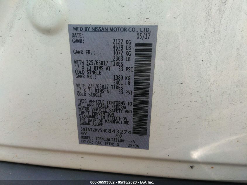 2017 NISSAN ROGUE SV - 5N1AT2MV5HC843274