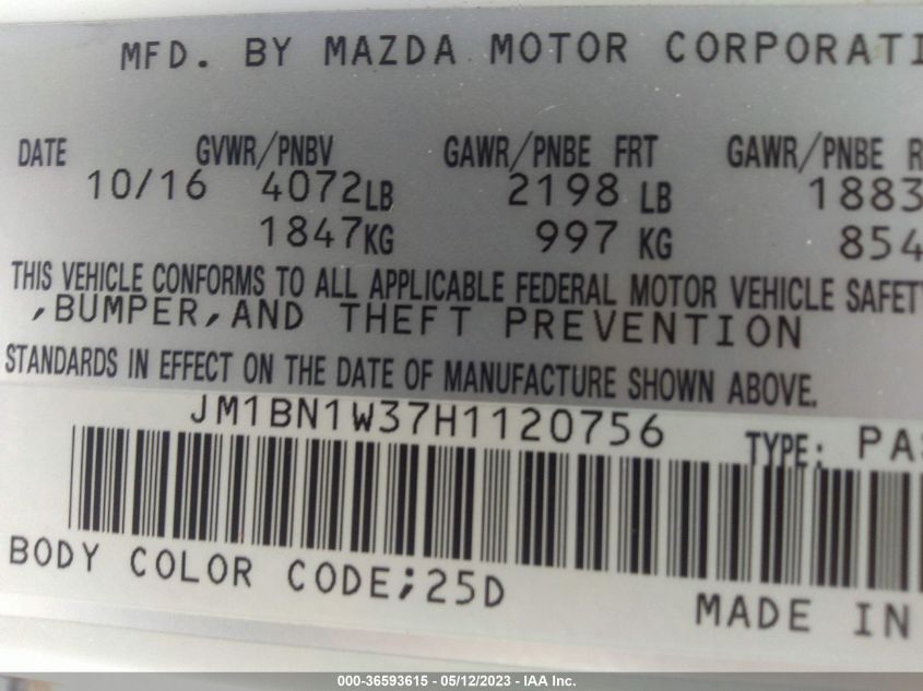 2017 MAZDA MAZDA3 4-DOOR GRAND TOURING JM1BN1W37H1120756
