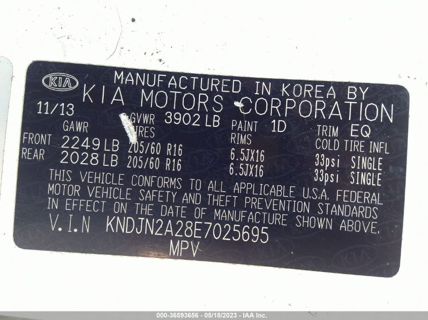2014 KIA SOUL BASE - KNDJN2A28E7025695