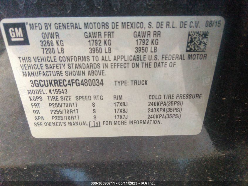 2015 CHEVROLET SILVERADO 1500 LT - 3GCUKREC4FG480034