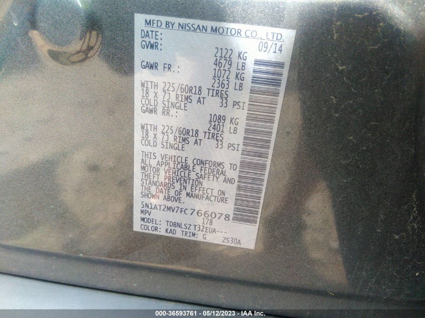 2015 NISSAN ROGUE SL - 5N1AT2MV7FC766078