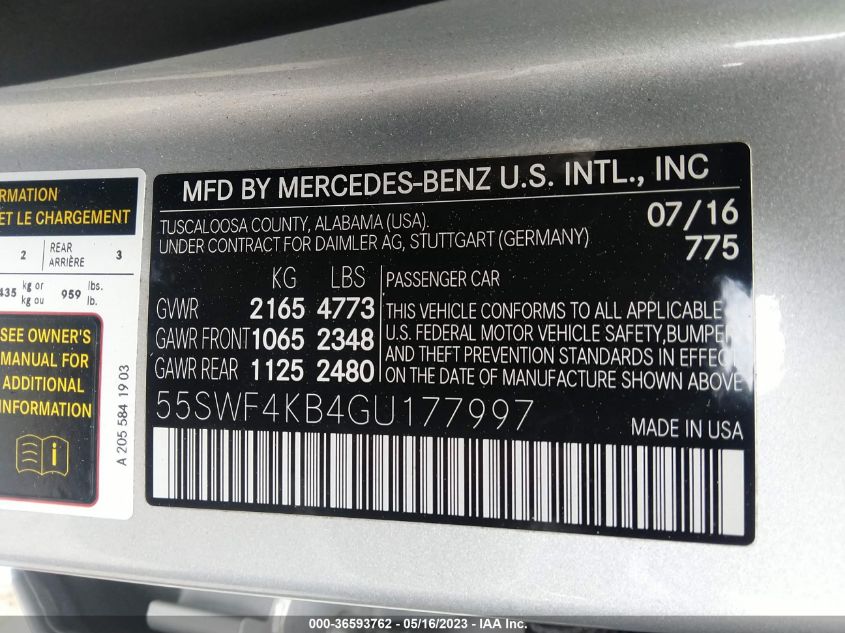 2016 MERCEDES-BENZ C-CLASS C 300 - 55SWF4KB4GU177997