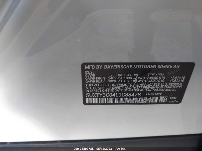 2020 BMW X3 SDRIVE30I - 5UXTY3C04L9C88478