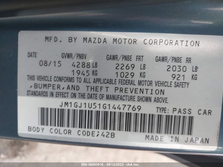 2016 MAZDA MAZDA6 I SPORT - JM1GJ1U51G1447769