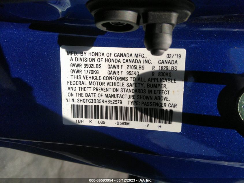2019 HONDA CIVIC COUPE EX - 2HGFC3B35KH352579