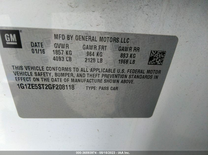 2016 CHEVROLET MALIBU LT - 1G1ZE5ST2GF208118