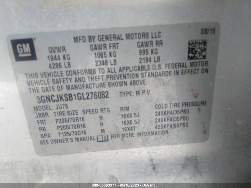 2016 CHEVROLET TRAX LS - 3GNCJKSB1GL276082