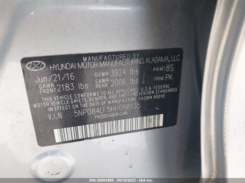 2017 HYUNDAI ELANTRA SE - 5NPD84LF5HH098135