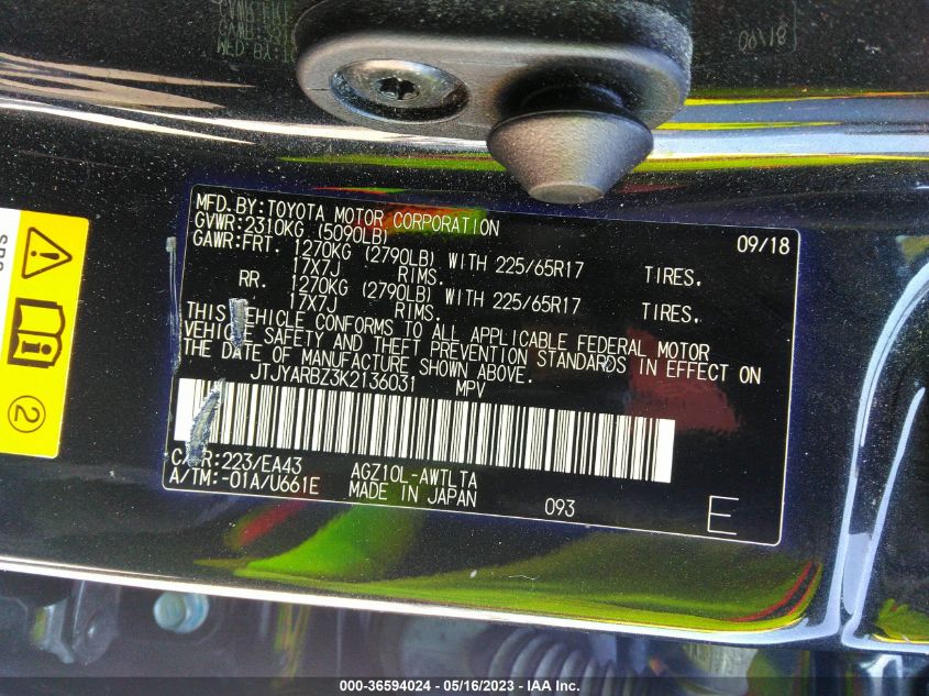 2019 LEXUS NX NX 300 - JTJYARBZ3K2136031