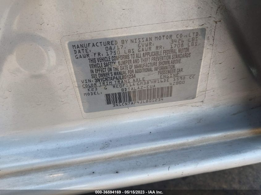 2018 NISSAN VERSA SEDAN S PLUS - 3N1CN7AP4JL801234