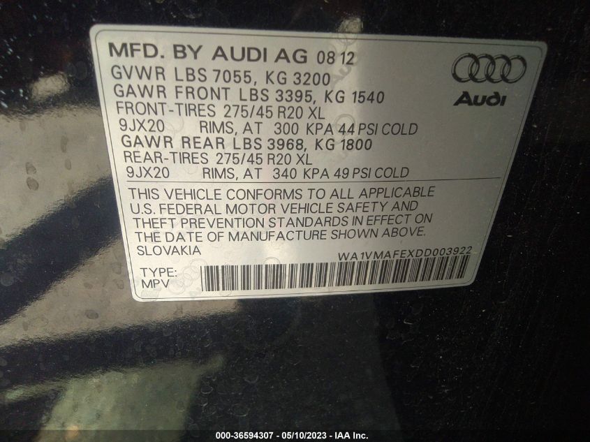 2013 AUDI Q7 3.0L TDI PRESTIGE - WA1VMAFEXDD003922