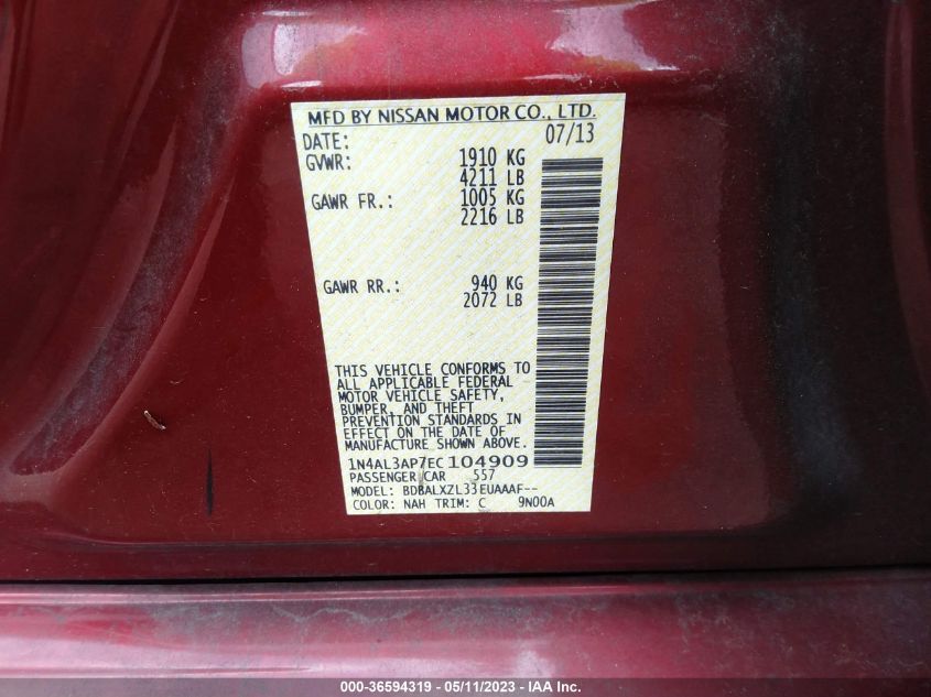 2014 NISSAN ALTIMA 2.5 SL - 1N4AL3AP7EC104909
