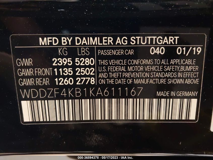 2019 MERCEDES-BENZ E-CLASS E 300 - WDDZF4KB1KA611167