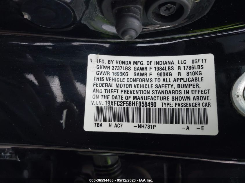 2017 HONDA CIVIC SEDAN LX - 19XFC2F58HE058490