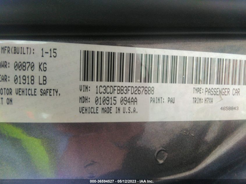 2015 DODGE DART SXT - 1C3CDFBB3FD267688