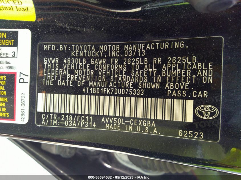 2013 TOYOTA CAMRY HYBRID LE/XLE - 4T1BD1FK7DU075333