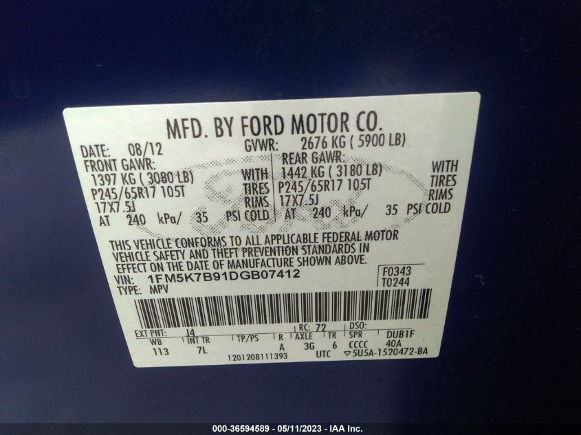 2013 FORD EXPLORER BASE - 1FM5K7B91DGB07412