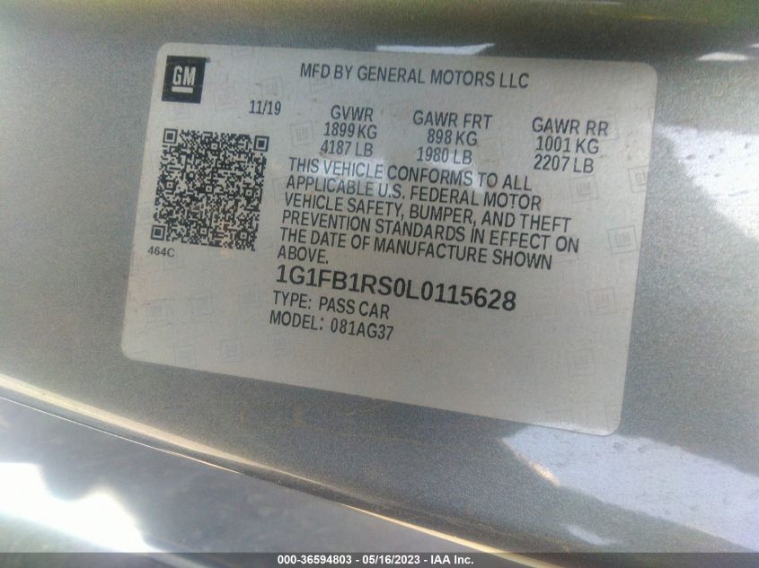 2020 CHEVROLET CAMARO 1LT - 1G1FB1RS0L0115628
