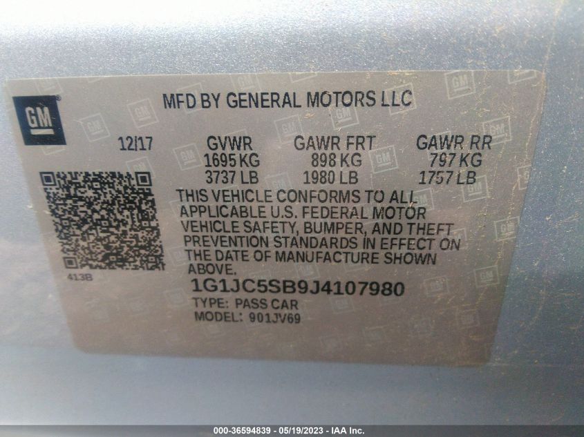 2018 CHEVROLET SONIC LT - 1G1JC5SB9J4107980