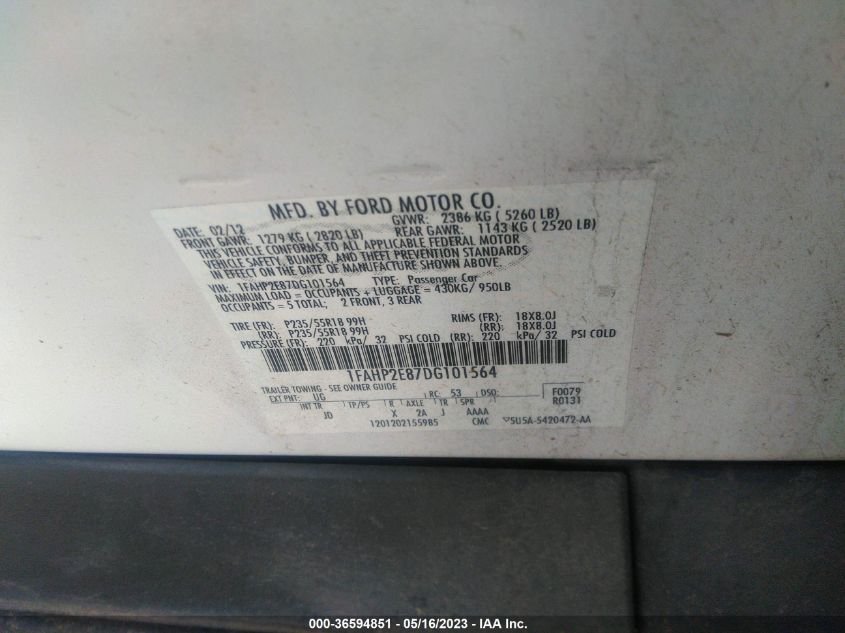 2013 FORD TAURUS SEL - 1FAHP2E87DG101564