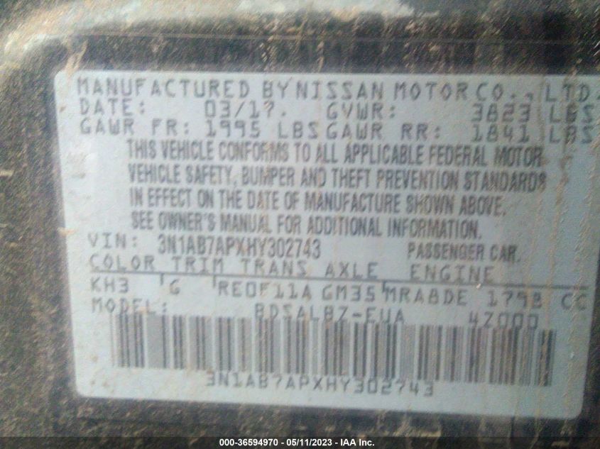 2017 NISSAN SENTRA S - 3N1AB7APXHY302743