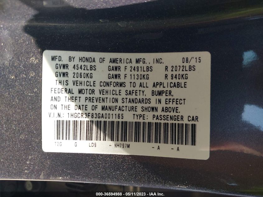 2016 HONDA ACCORD SEDAN EX-L - 1HGCR3F83GA001165