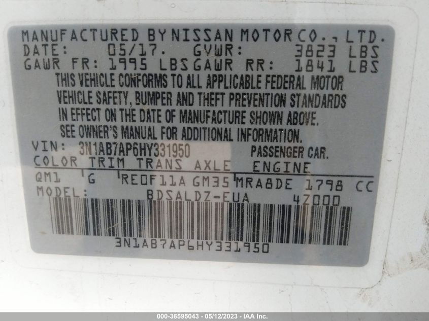 2017 NISSAN SENTRA SV - 3N1AB7AP6HY331950