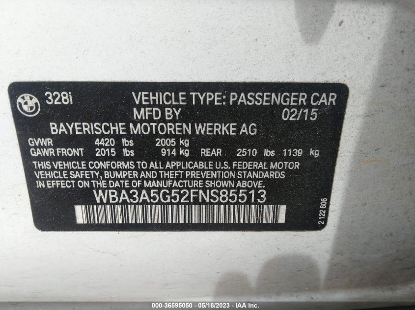 2015 BMW 3 SERIES 328I - WBA3A5G52FNS85513