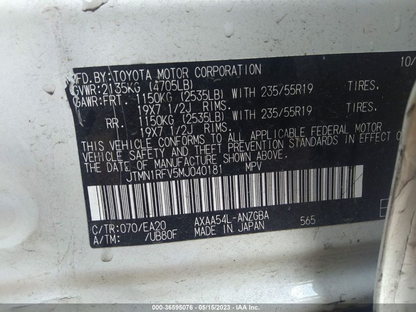 2021 TOYOTA RAV4 LIMITED - JTMN1RFV5MJ040181