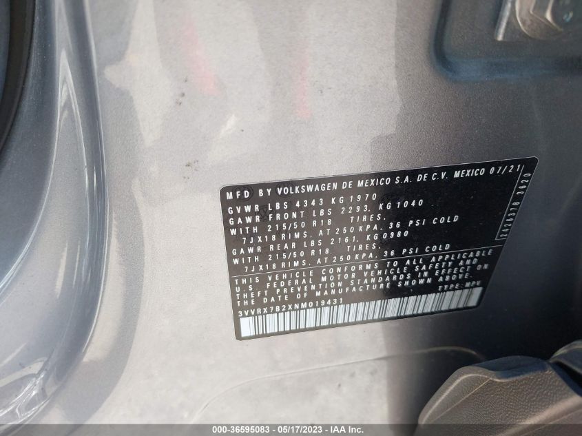 2022 VOLKSWAGEN TAOS SE - 3VVRX7B2XNM019431