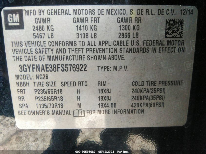 2015 CADILLAC SRX BASE - 3GYFNAE38FS576922
