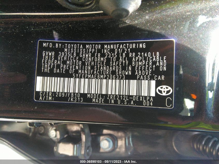 2021 TOYOTA COROLLA LE - 5YFEPMAE6MP206373