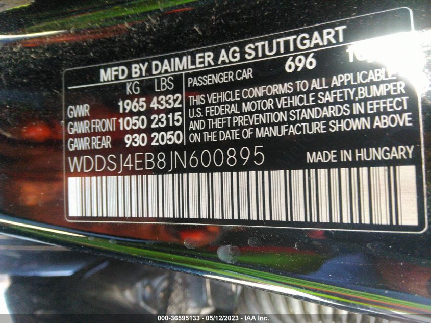 2018 MERCEDES-BENZ CLA CLA 250 - WDDSJ4EB8JN600895