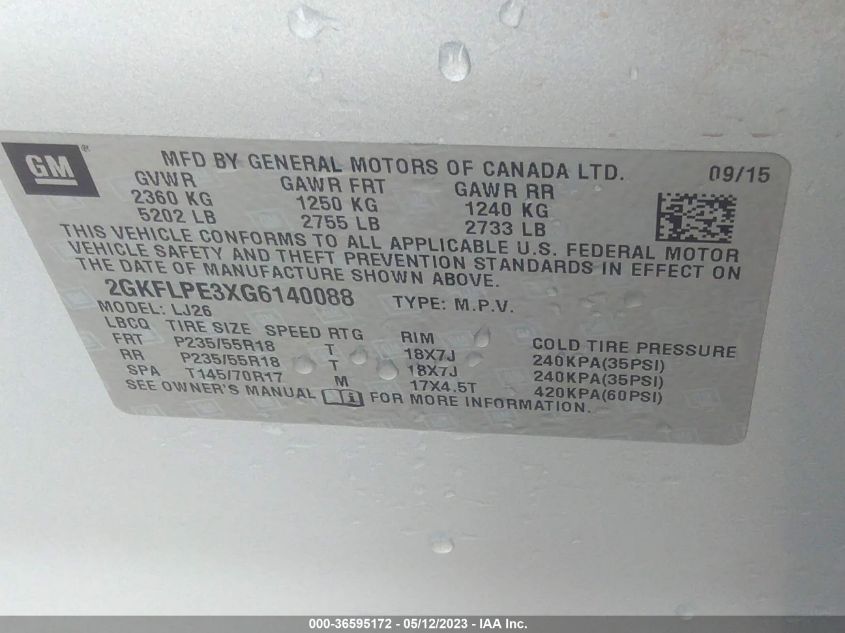 2016 GMC TERRAIN SLT - 2GKFLPE3XG6140088