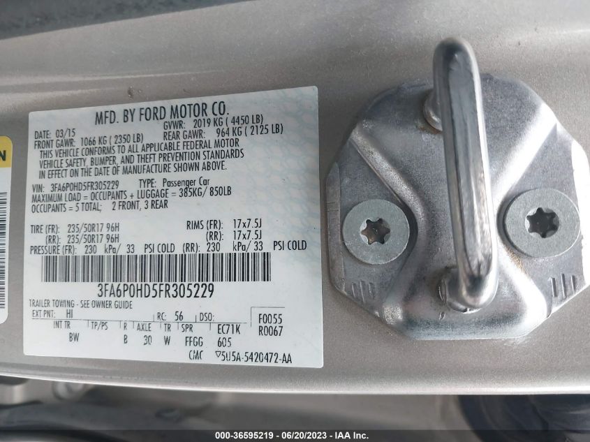 2015 FORD FUSION SE - 3FA6P0HD5FR305229