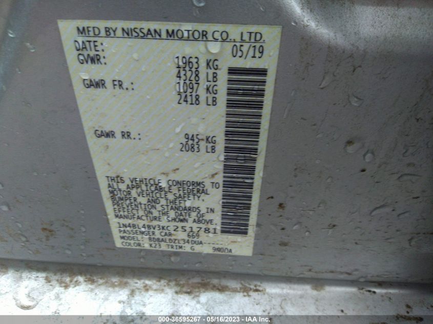 2019 NISSAN ALTIMA 2.5 S - 1N4BL4BV3KC251781