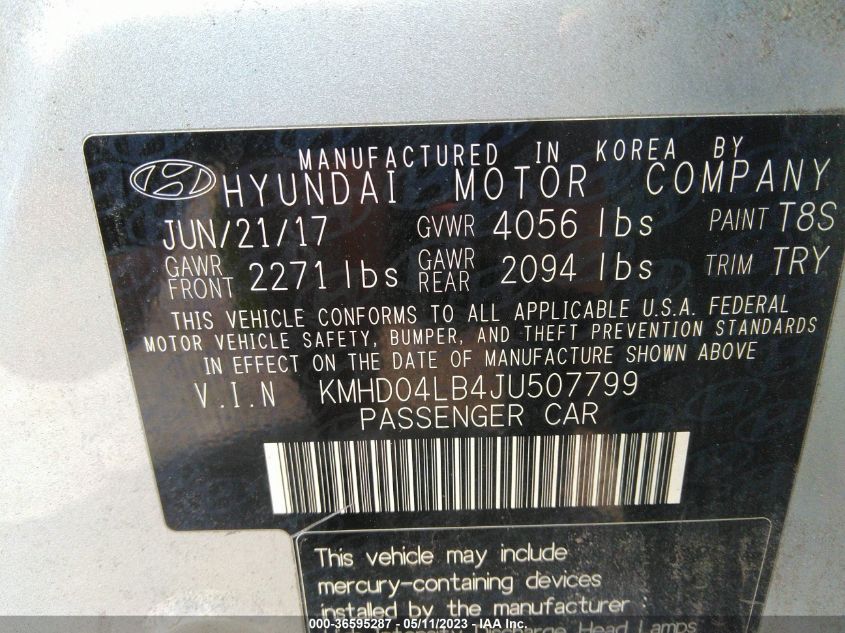 2018 HYUNDAI ELANTRA SPORT - KMHD04LB4JU507799