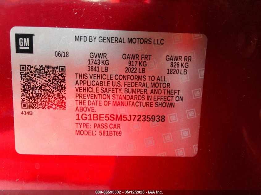 2018 CHEVROLET CRUZE LT - 1G1BE5SM5J7235938