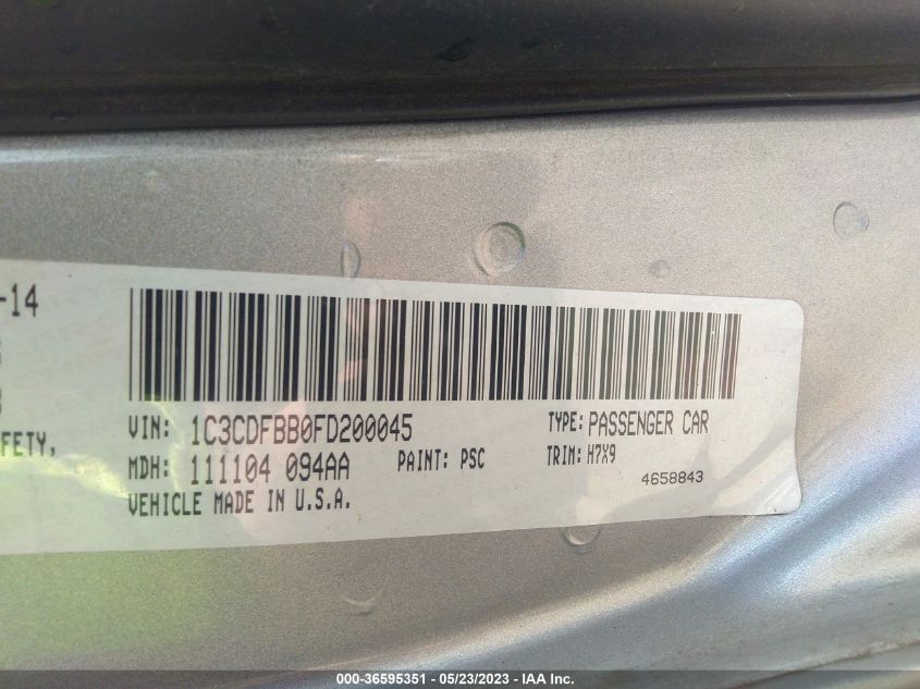 2015 DODGE DART SXT - 1C3CDFBB0FD200045