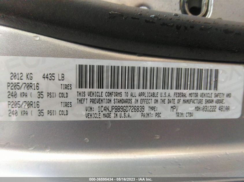 2016 JEEP PATRIOT SPORT - 1C4NJPBB9GD726839