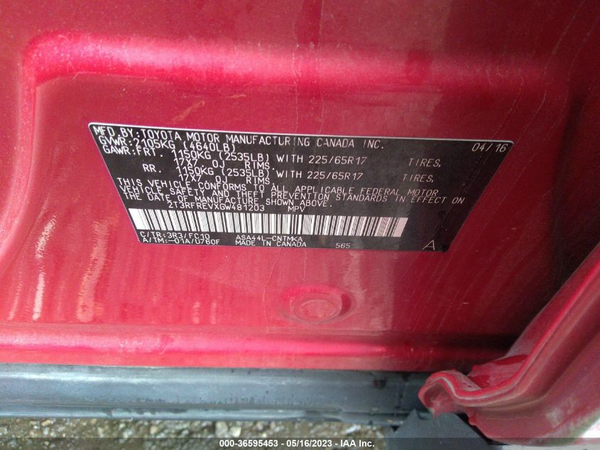 2016 TOYOTA RAV4 XLE - 2T3RFREVXGW481203