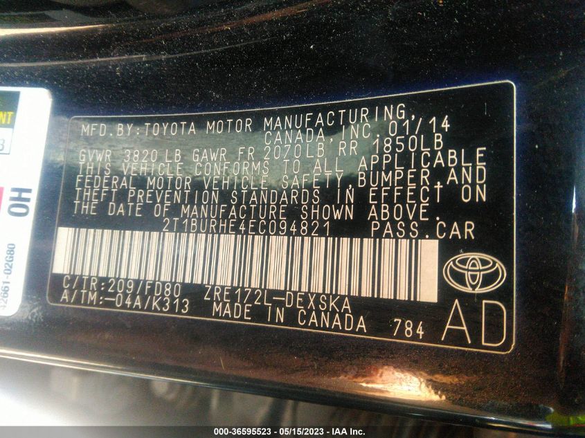 2014 TOYOTA COROLLA L/LE/S/S PLUS/LE PLUS - 2T1BURHE4EC094821