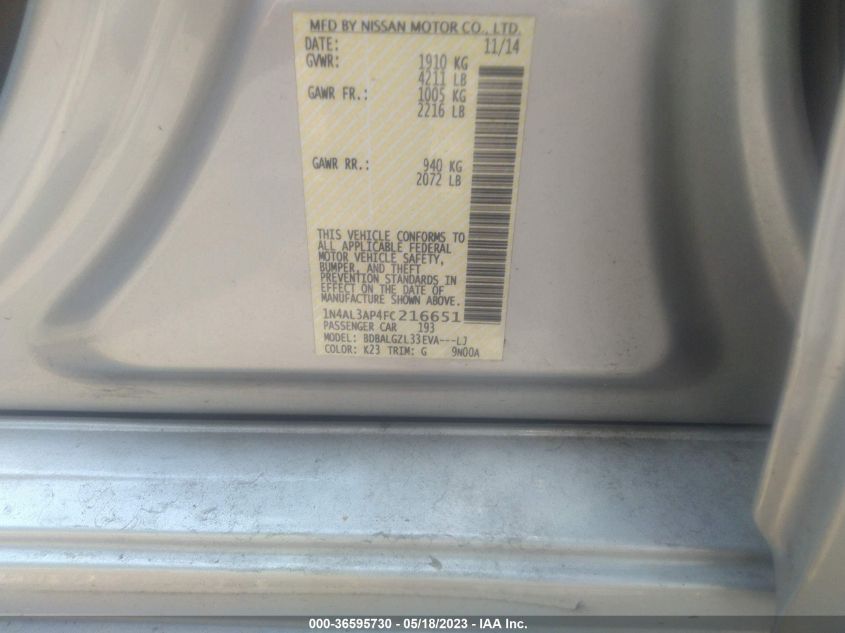 2015 NISSAN ALTIMA 2.5 S - 1N4AL3AP4FC216651